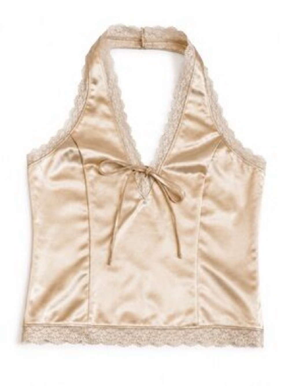 Silky Lace-Trim Halter Cami in Champagne